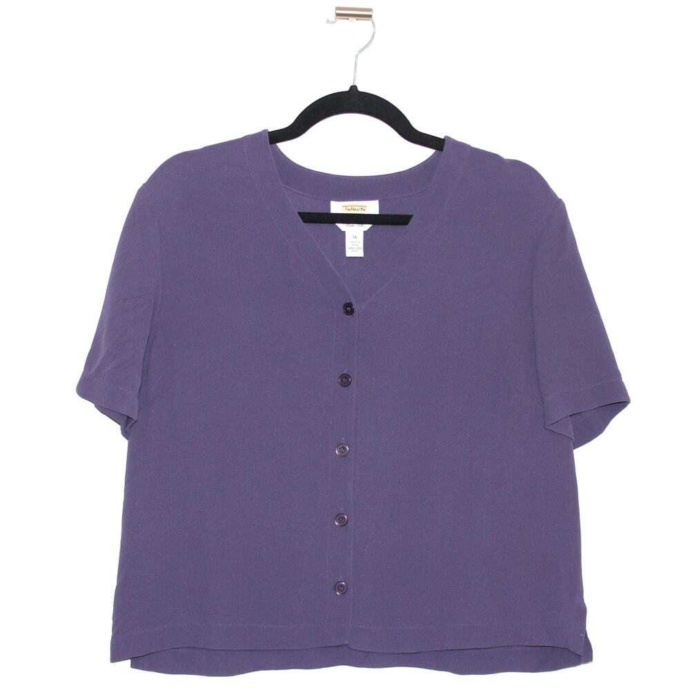 Vintage Talbots 100% Silk Blouse Button Down Size 14 Purple
